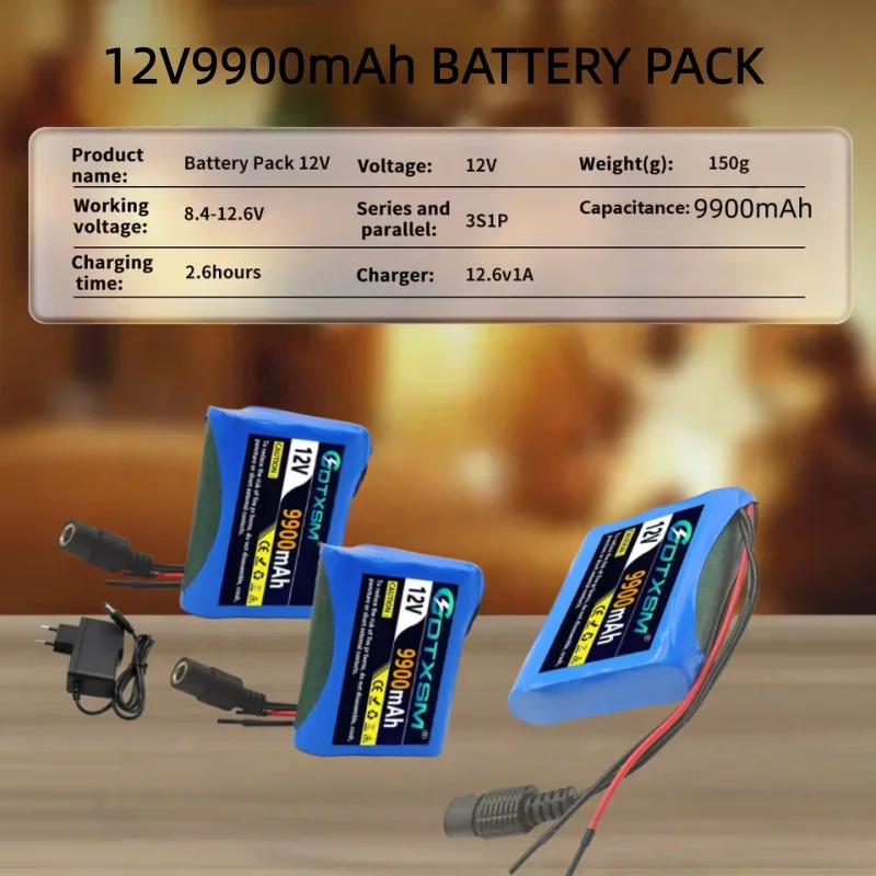 

3S1P 12V 9900mAh battery protection board pack 12V 9900mAh 18650 lithium ion DC 12.6V super rechargeable battery.
