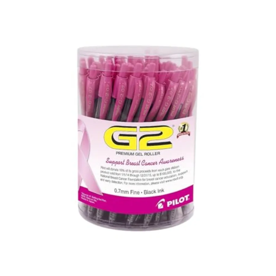 

G2 Breast Cancer Awareness Collection Refillable and Retractable Rolling Ball Gel Pens Fine Point Black Ink 48-Pack Tub 5916