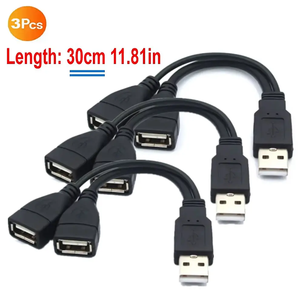 1 Stecker auf 2 Buchsen Verlängerungskabel USB 2.0 Splitter Y-Kabel Netzteil Konverter für PC Auto Datenübertragung Aufladen