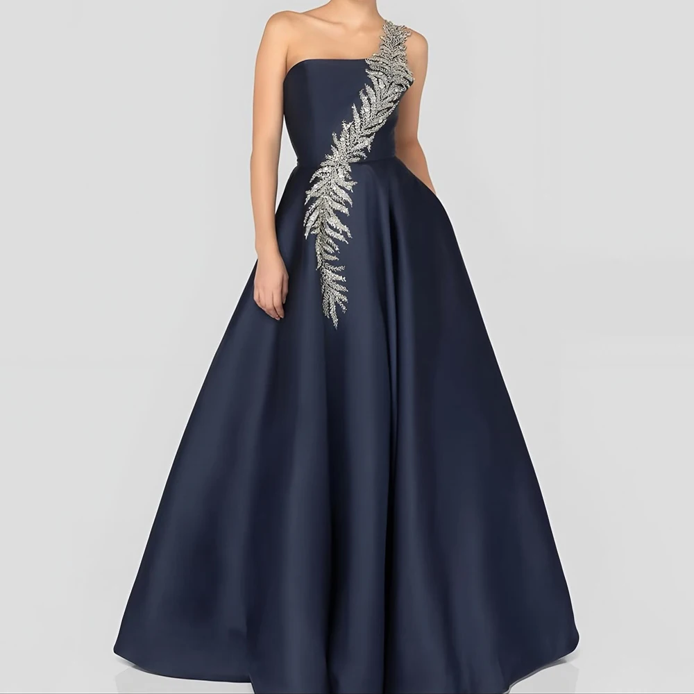 

Customized Mermaid Evening Dresses Floor-length One-shoulder Sleeveless Prom Gown Fashion Sequined Simple Draped Party Gown