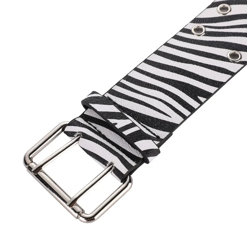 Women's Zebra Pattern Leather Belt Studded Pin Buckle Decorative Waist Belt for Blazer Jacket Coat