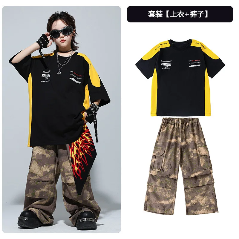 Neue Hip Hop Dance Kleidung Sets Jungen Kurzarm Tops Camo Hosen Bühne Dance Wear Gruppe Jazz Street Dance Performance Kostüm