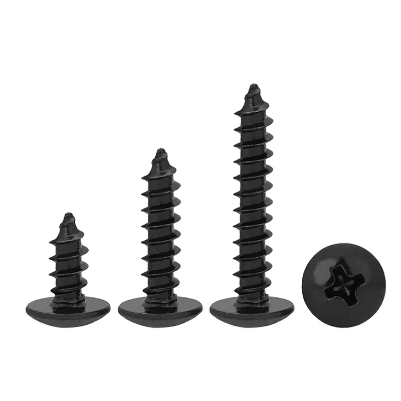 100pcs/lot M2.6 M3 M3.5 M4 M5 BLACK CARBON STEEL Phillips Truss Head Cross Recessed Mushroom Head Self Tapping Screws