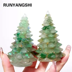 1PC Natural Crystal Gravel Christmas Tree Statue Dropper Resin Reiki Stone Divination Fengshui Sculpture Christmas Home Decor
