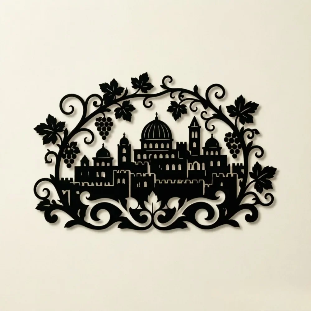 CIFBUY Metal Wall Art Jerusalem Skyline Vineyard Sign Iron Craft Sculpture Indoor Outdoor Home Living Room Bedroom Office Plaque