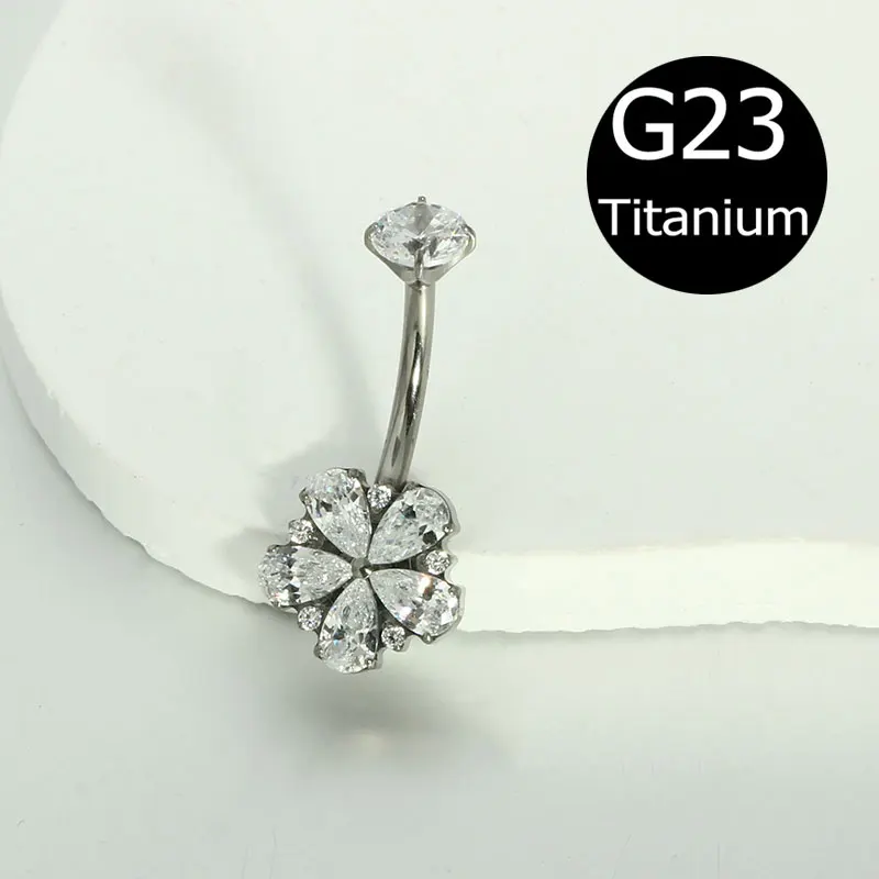 14G G23 Titanium Belly Button Ring with Zircon