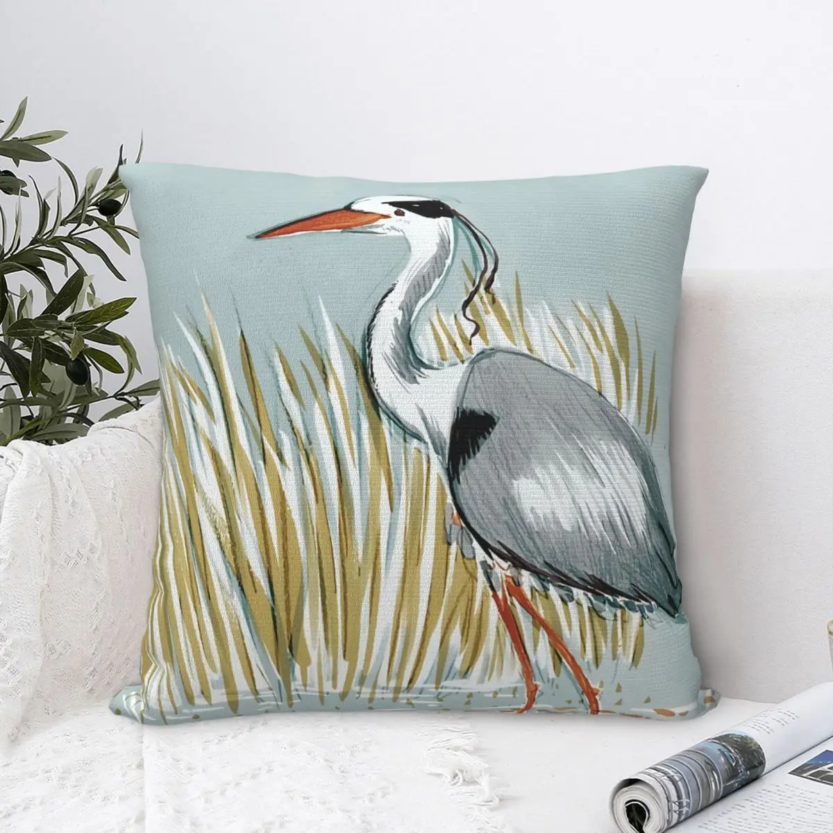 Heron Polyester Cushion Cover For Bedroom Chair Decorative Breathable Throw Pillowcase