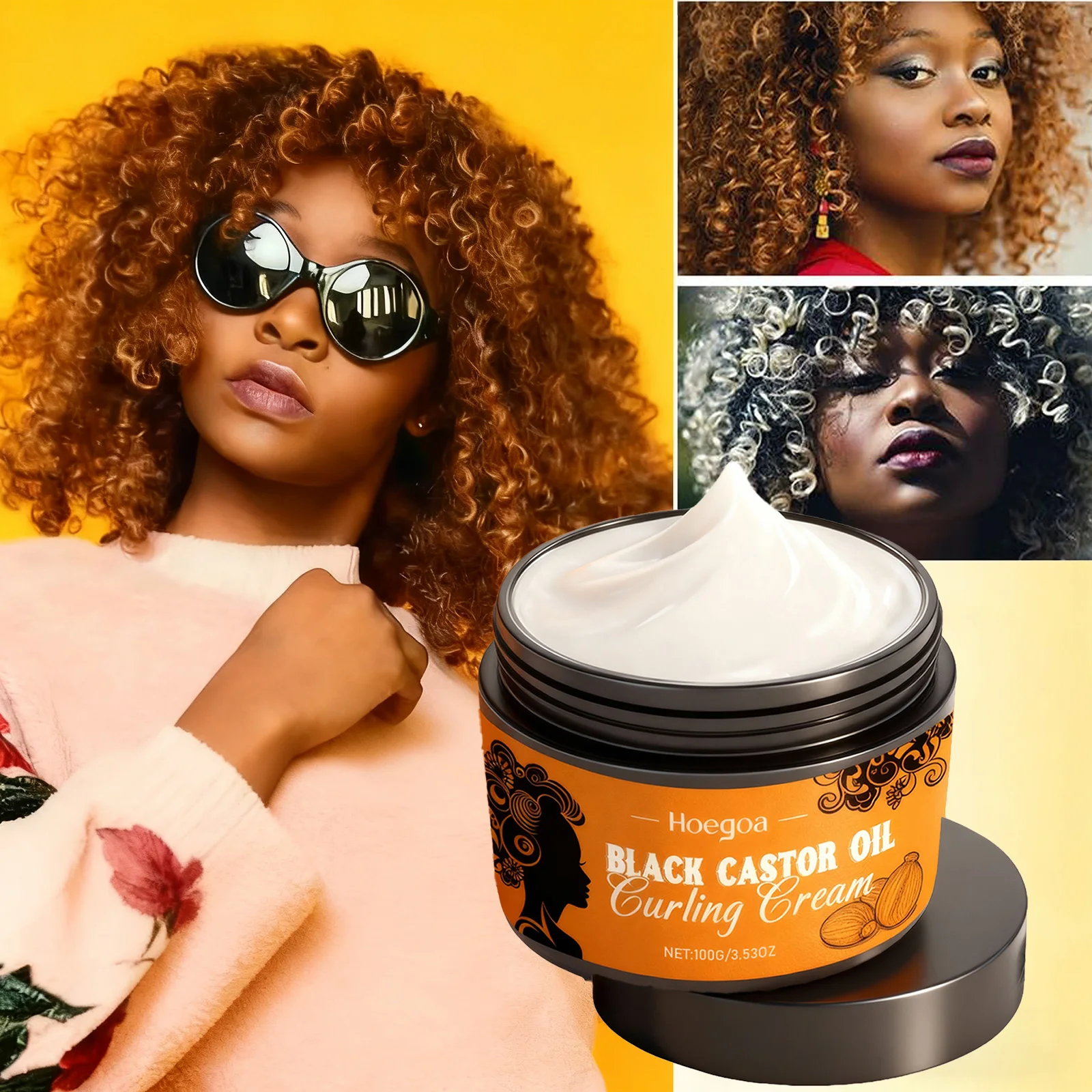 Black Castor Oil Curly Hair Styling Cream  Moisturizing Frizz Control for Defined Bouncy Curls Long-Lasting Hold for Men & Women