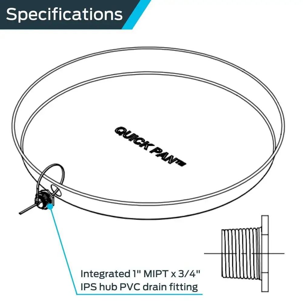 Aluminium Water Heater Pan Tray 28 Inch PVC Drain Fitting Sturdy Circular Design Overflow Prevention