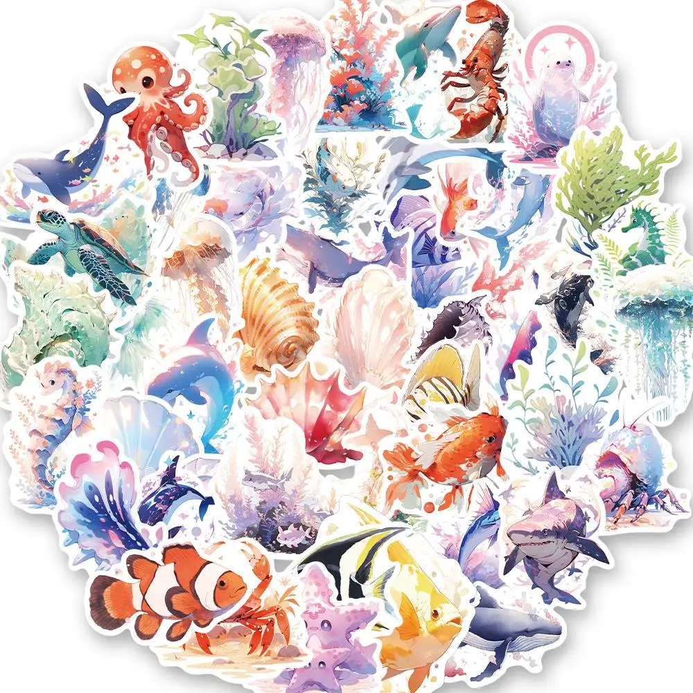 10/50PCS Kawaii Marine Animal Stickers For Child Cute Cartoon Jellyfish Shark Whale Children Sticker Toy for Laptop Phone