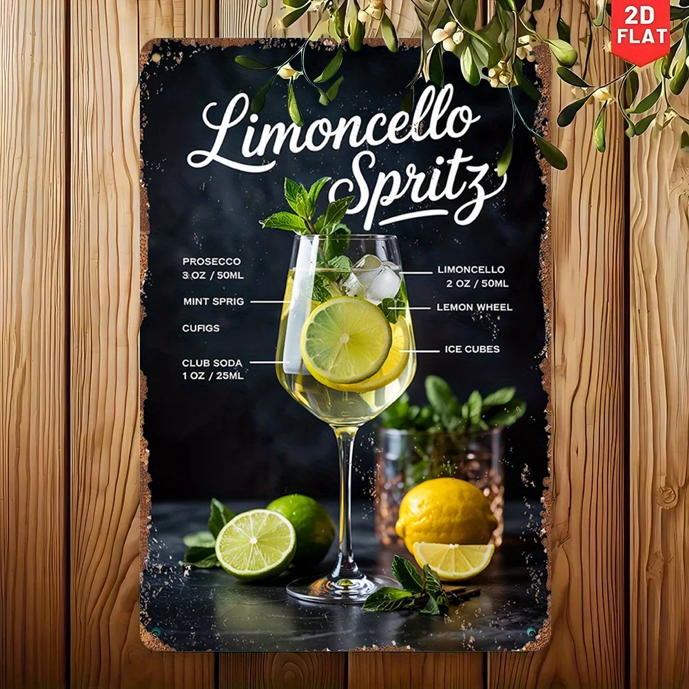 Vintage Limoncello Spritz Recipe Metal Sign - Rustic Tin Wall Art, 8oz/250ml, Perfect for Home Bar, Cafe, Kitchen, Garden, Offi