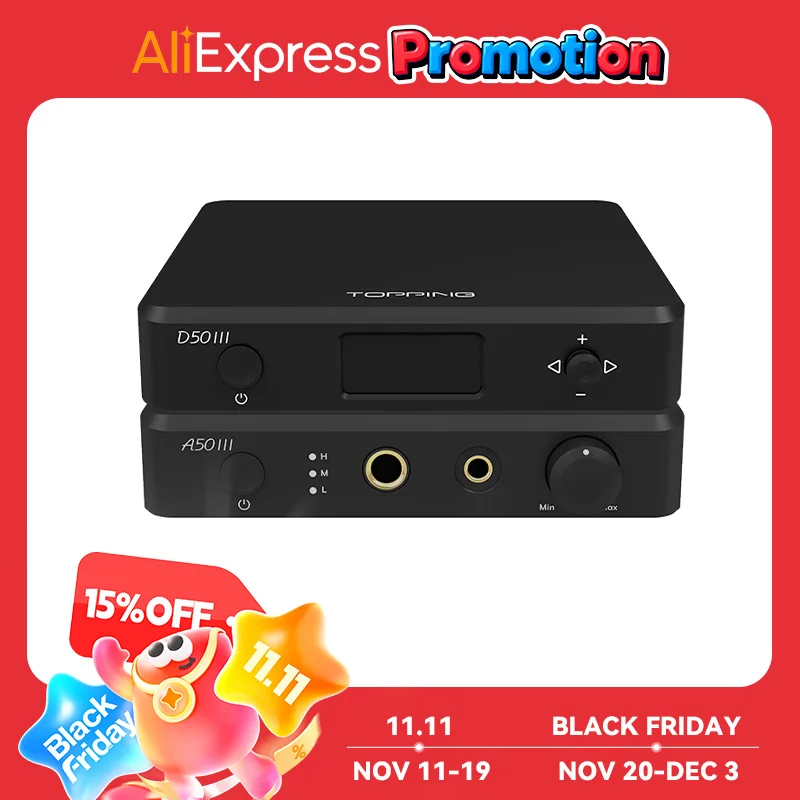 Decodificador TOPPING D50 III + amplificador de fone de ouvido A50 III + cabo RCA