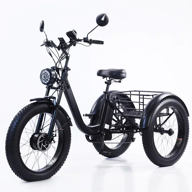New Electric Tricyle Adult Ebike Cargo 24Inch Fat Tire 750W48V15AH Removable Battery Electric Bike 3Wheel Leisure Max Load 200KG