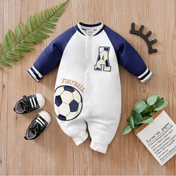 Newborn Clothes Cool Football Embroidery Comfortable And Soft 0-18 Boys And Girls Spring And Autumn Long Sleeved Baby Jumpsuit