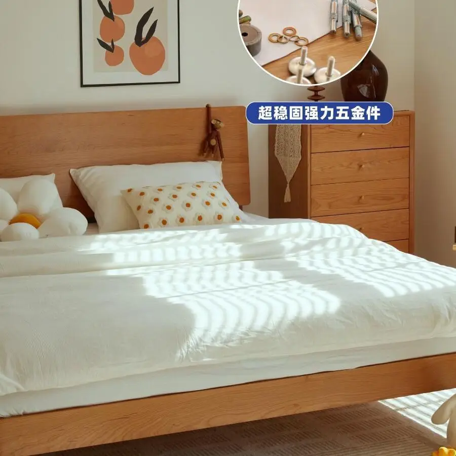 1.5 meters master bedroom modern simple 1.2 meters cherry wood furniture small apartment 1.8 meters single double bed