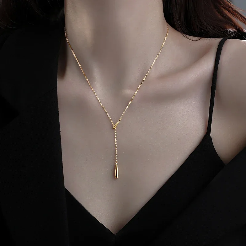 

Серебряное колье S925 с подвеской в форме капли, женское, легкий люкс, нишевый дизайн, цепочка для свитера