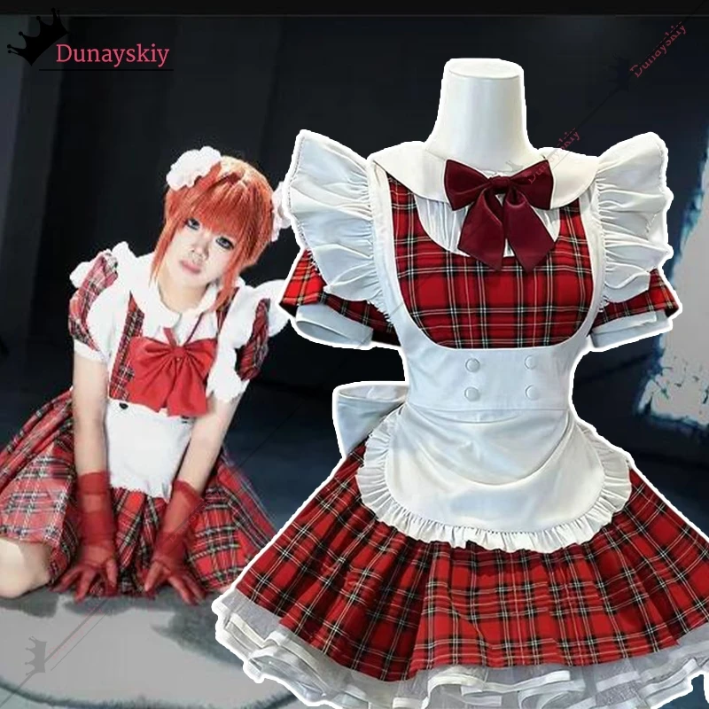 

Christmas Plus Size Plaid Maid Cosplay Costumes Women Anime Halloween Apron Maid Outfits Lolita School Kawaii Girl Uniforms
