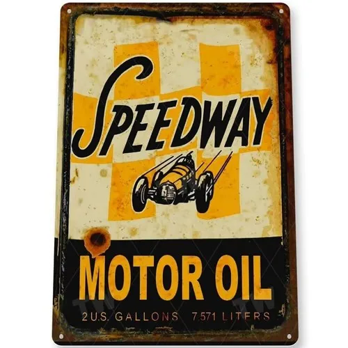Speedway Motor Oil Vintage Tin Sign Checkered Retro Racing Car Wall Art Decor