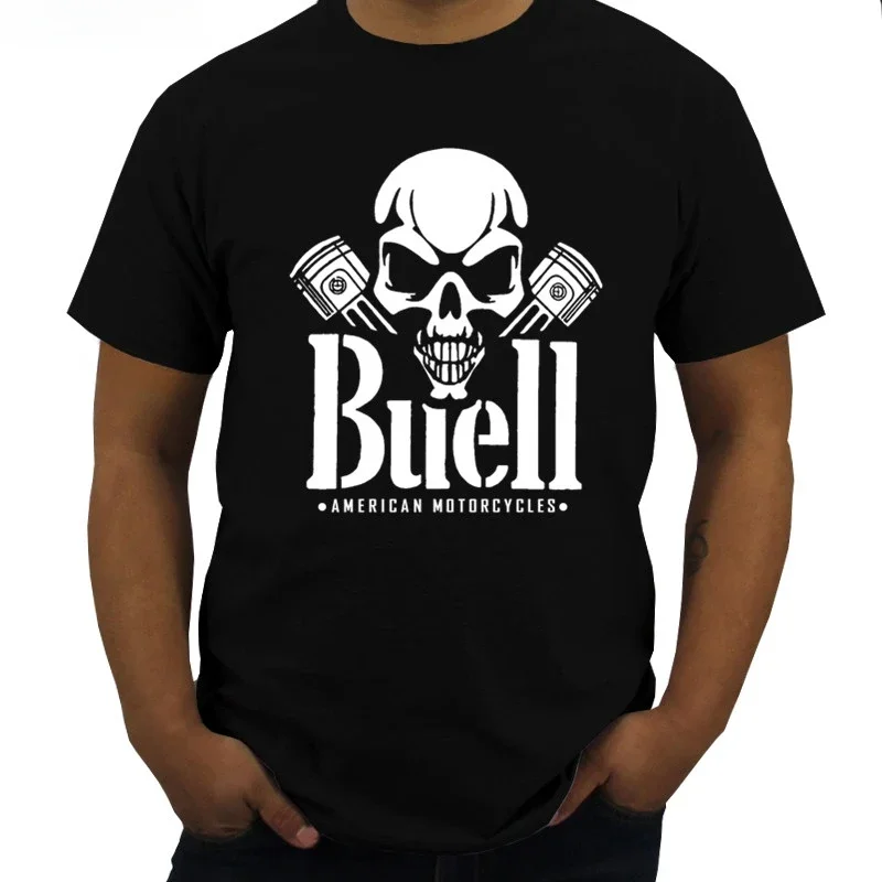 Neu S M L Xl Xxl 5xl Men's Round Neck Short Sleeves Cotton T-shirt graphic Buell American Motorcycles Skull Piston T-shirt