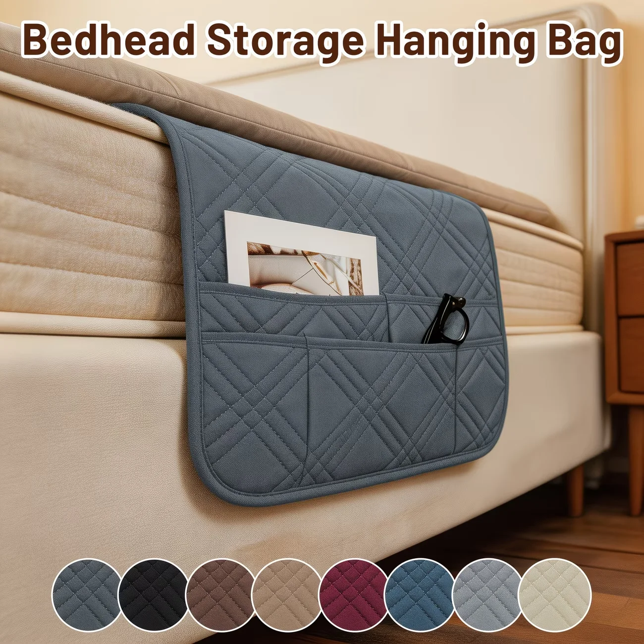 1pc bed storage hanging bag side storage hanging bag, multi-functional anti-slip storage pocket on the side of the sofa bed