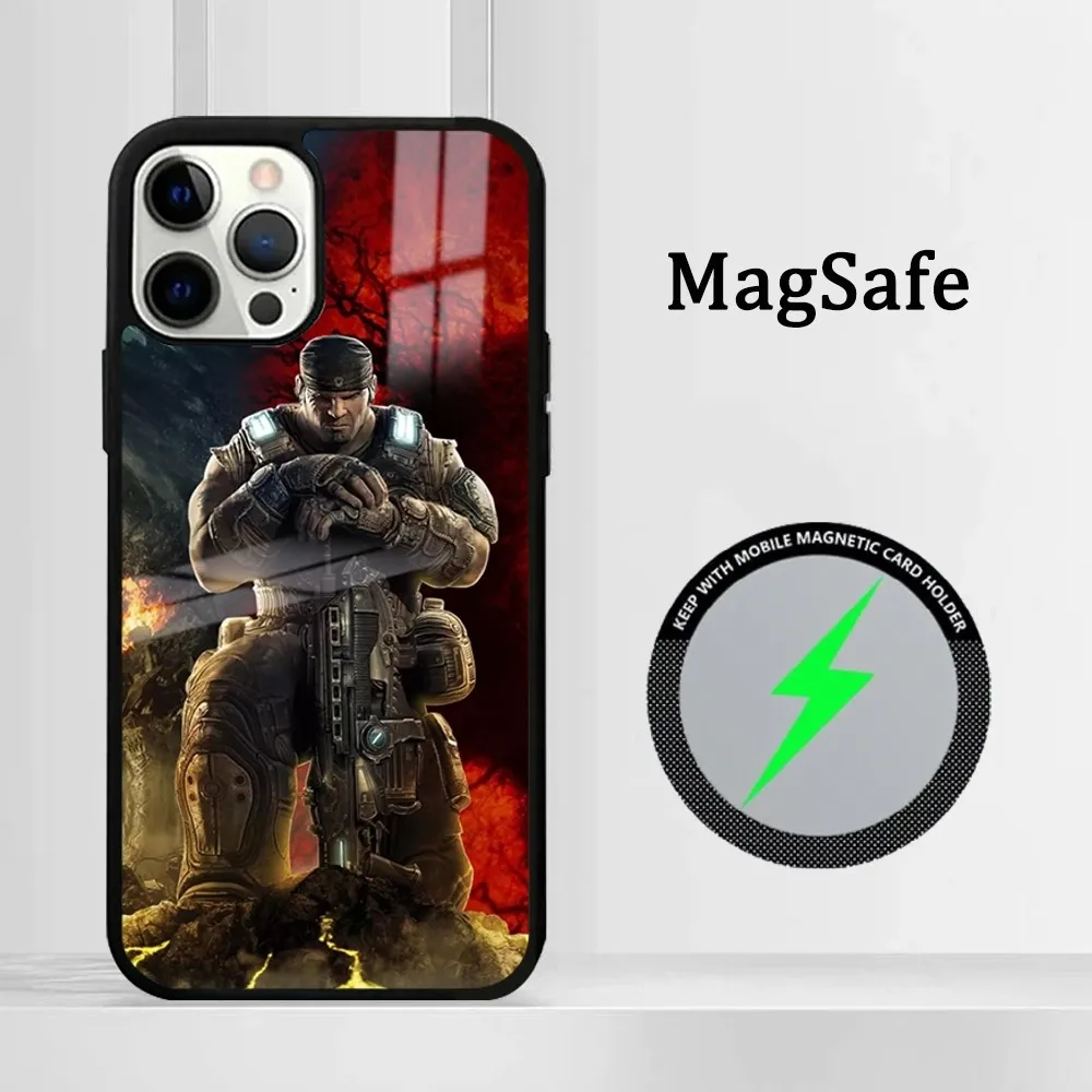 Game G-Gears Of-Wars Phone Case For IPhone 16 15 14 13 12 11 Pro Max Plus Mini Magsafe Mirror Wireless Magnetic Cover