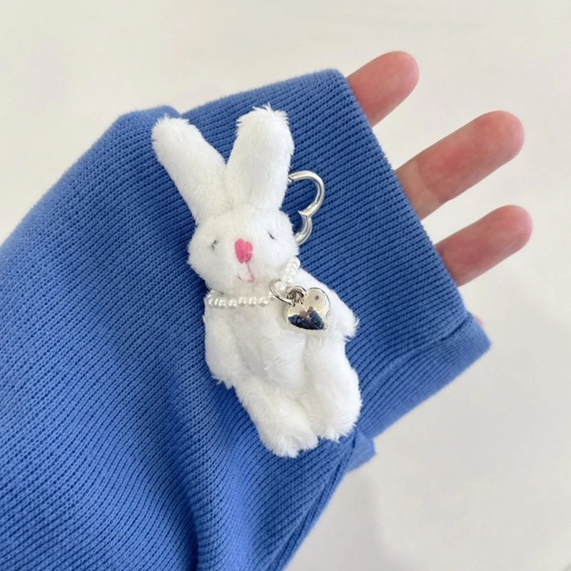 652F Bunny Heart Phone Chain Punk Plush-Rabbit Keychain Y2K Fashion Jewelry Keychain Dolls Pendant Accessory Gift