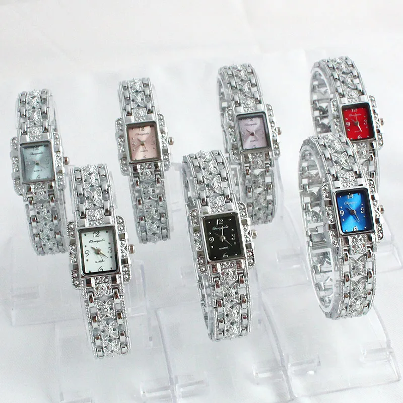 Montre à Quartz pour femmes, cadran rectangulaire, argent, acier inoxydable, cristal, à la mode, grandes relojes, offre spéciale