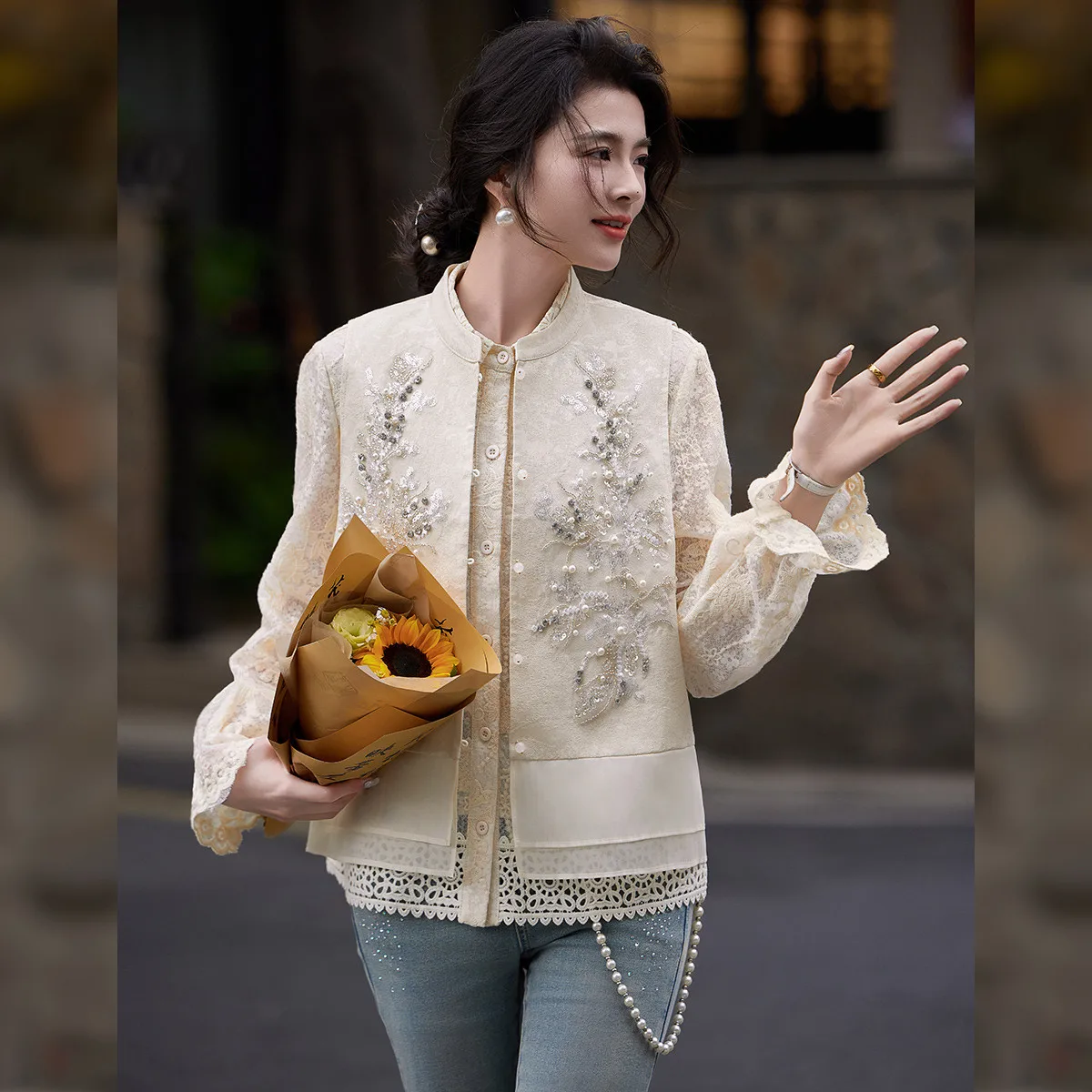 LOUIS YAO 2025 Spring/Summer New Chinese Style Nail Bead Embroidery Horse Clip Versatile Stacked Sleeveless Women's Vest