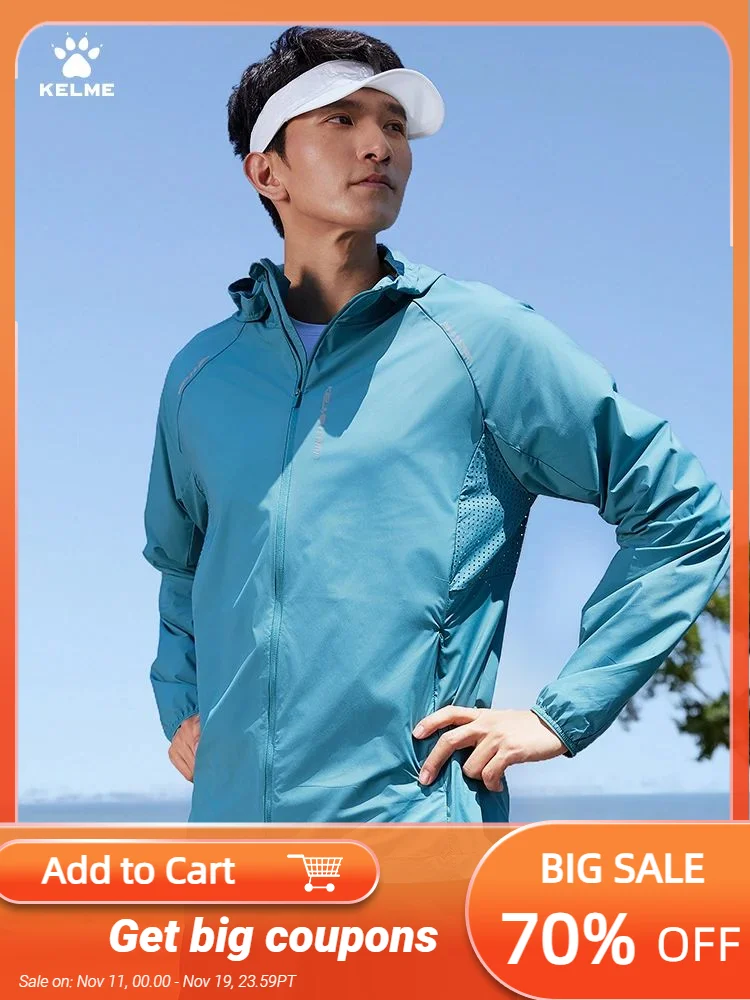 

Солнцезащитная одежда для бега KELME, мужская летняя дышащая тонкая куртка с капюшоном UV UPF50, кожаное пальто, пара