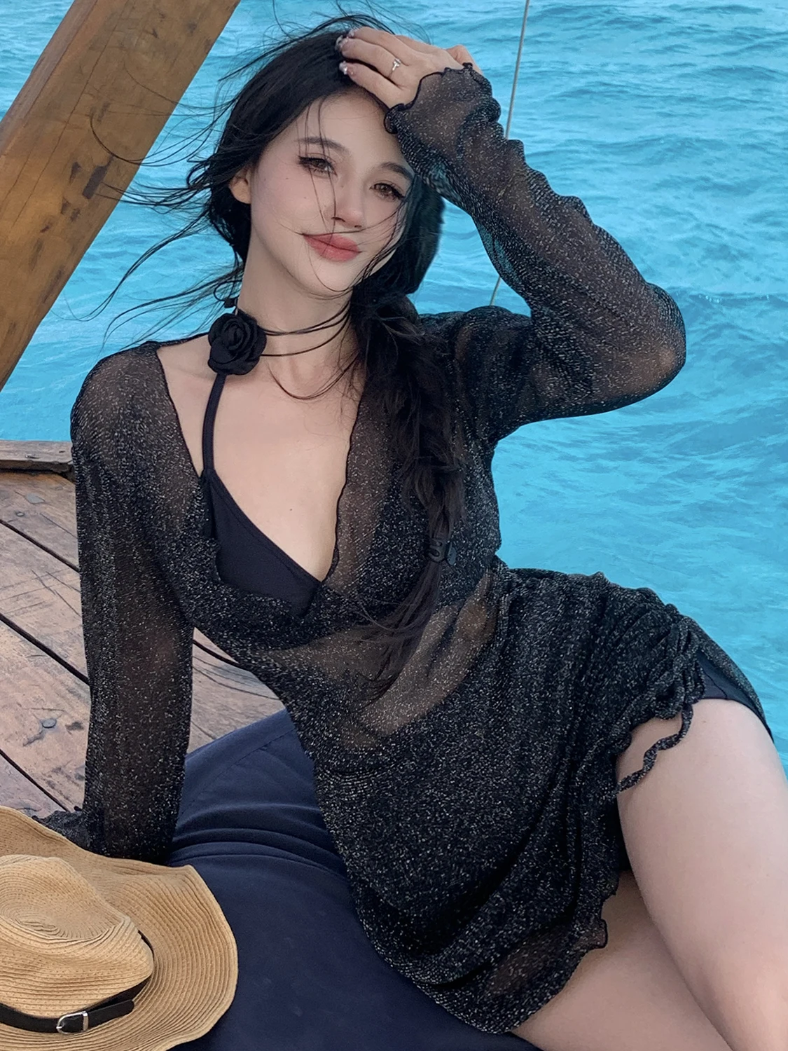 

Комплект из двух предметов: купальник и накидка для женщин, для пляжа и термальных источников, высококачественный, с защитой от солнца, большие размеры, плюс-сайз