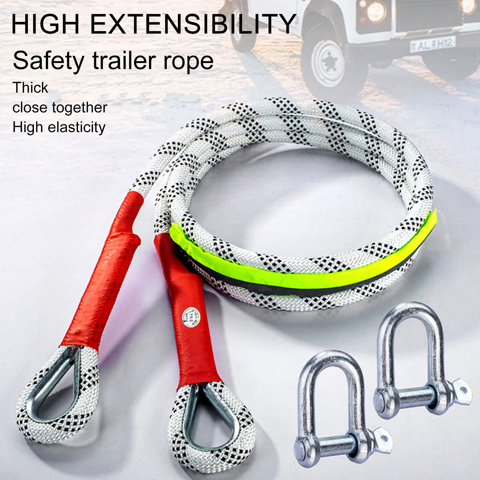 

10 Ton 3 Meter Car Tow Rope Cable Towing Pull Rope Strap Snatch Car Trailer Traction Cable Off-road Strap Hooks Truck Winch