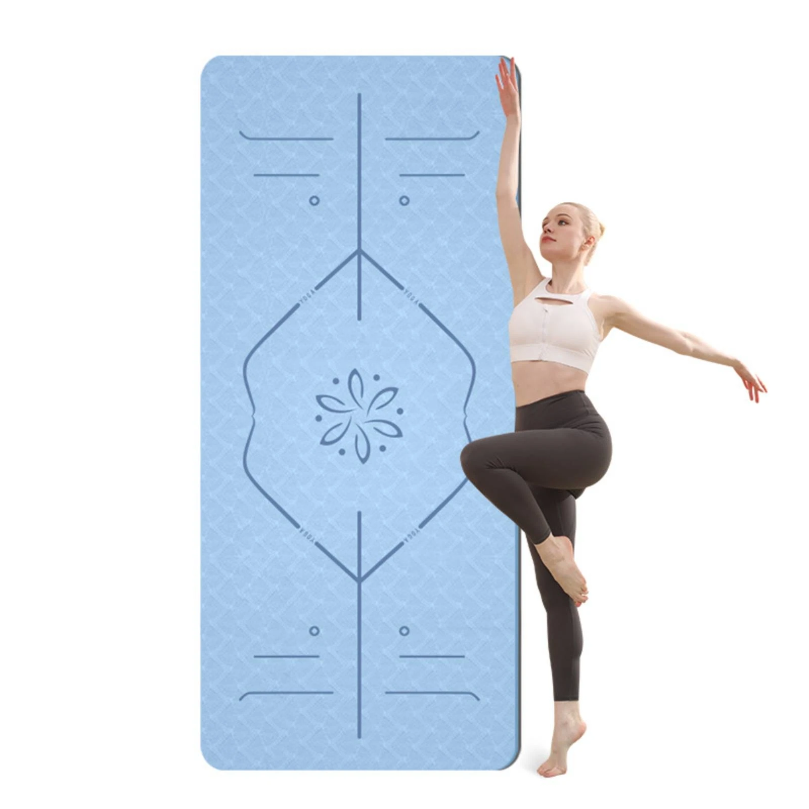 Exercise Mat with Alignment Lines Textured Exercise Mat with Carrying Strap Portable Long-Lasting for Yogis, Home Gym