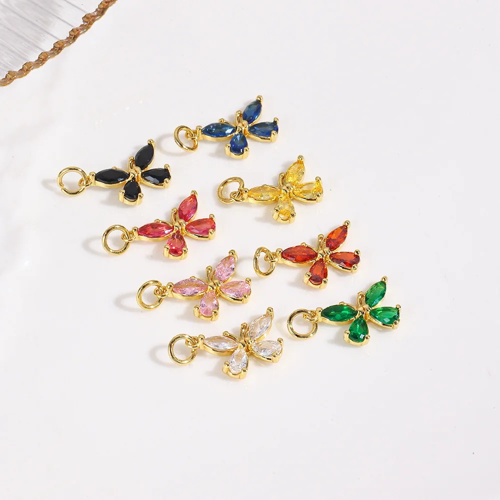 

10Pcs copper plated color zirconium butterfly pendant jewelry DIY bracelet necklace earrings pendant accessories material