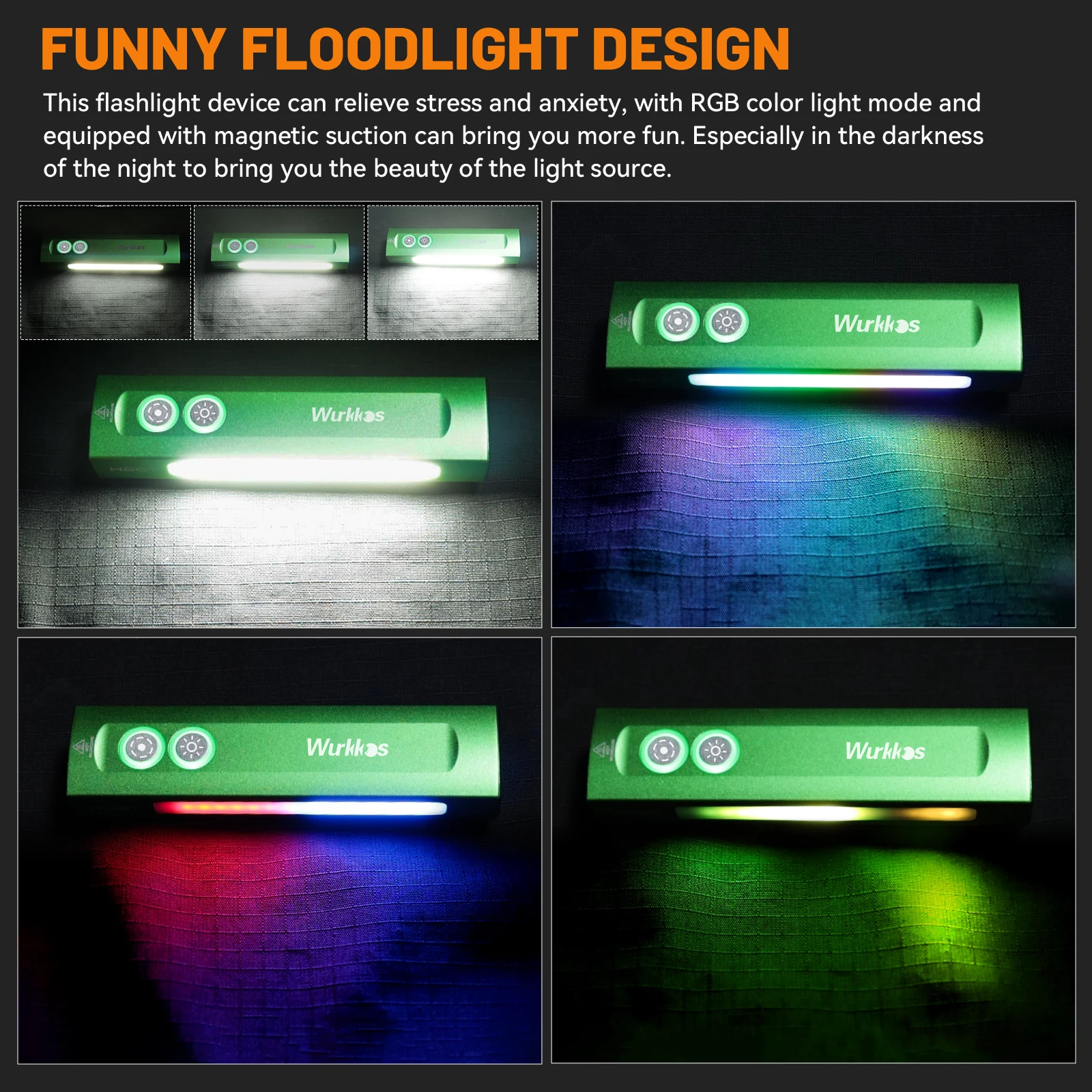 Wurkkos HD01 Pocket Size Rechargeable Magnetic Flashlight Durable CNC Anodized Aluminum RGB Side Light & Green Beam for Outdoors