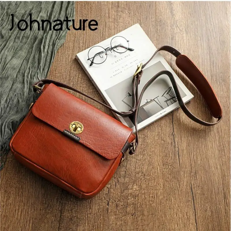 

Johnature High Quality Genuine Leather Messenger Bag 2024 New Vintage Natural Real Cowhide Solid Color Women Shoulder Bags