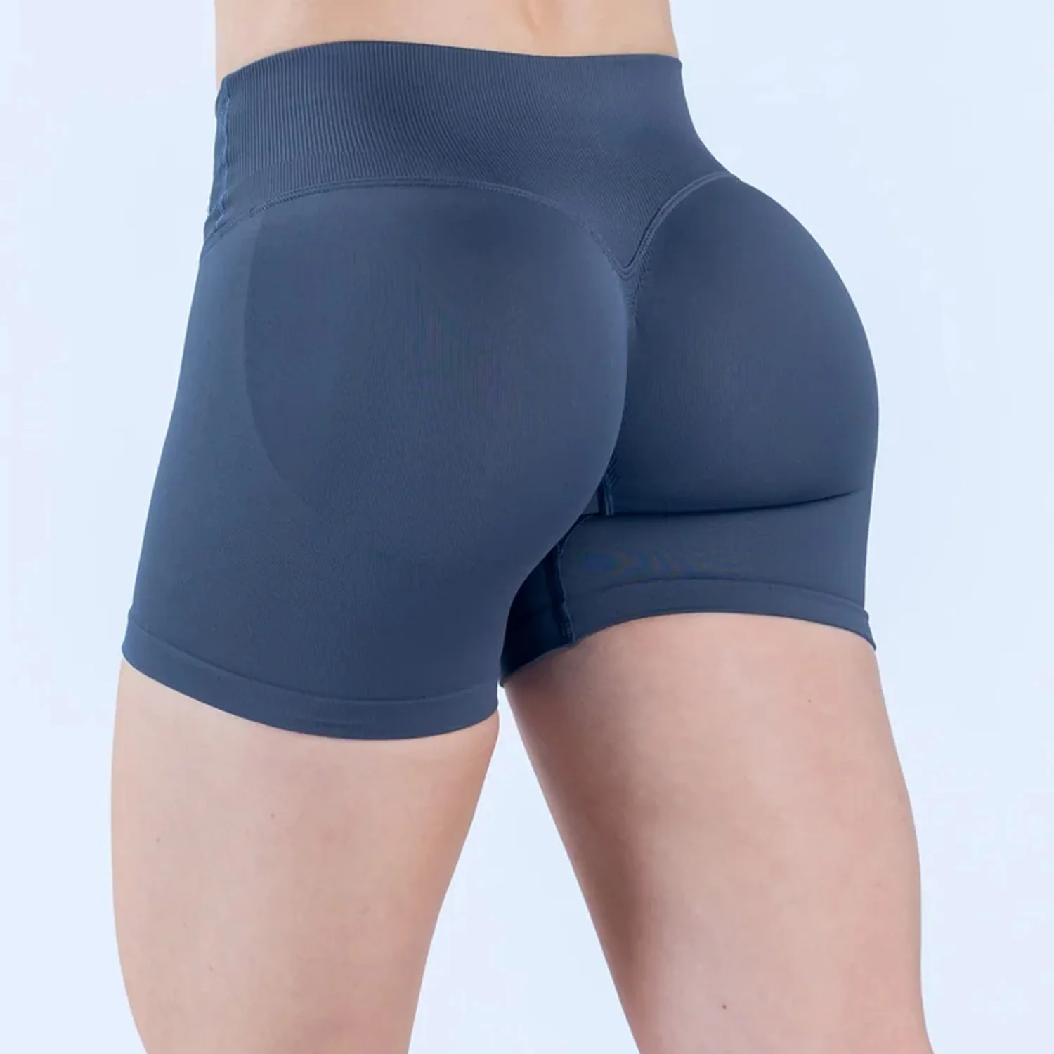 Logo Women Cross Waist Seamless Knitted Shorts Peach Hip High Waist 3/4 Length Yoga Fitness Sports Shorts