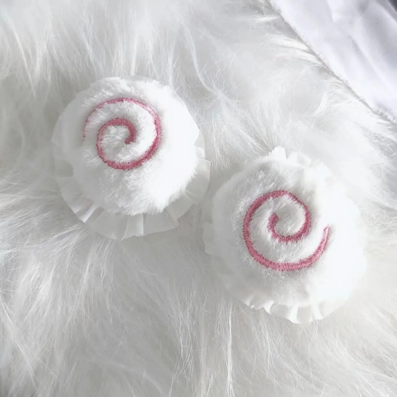 1Pair Japanese Lolita Plush Lace Hair Bun Women Cheongsam Dress Fish Cake Hair Accessory Cosplay Ponytail Hair Clip Headpiece