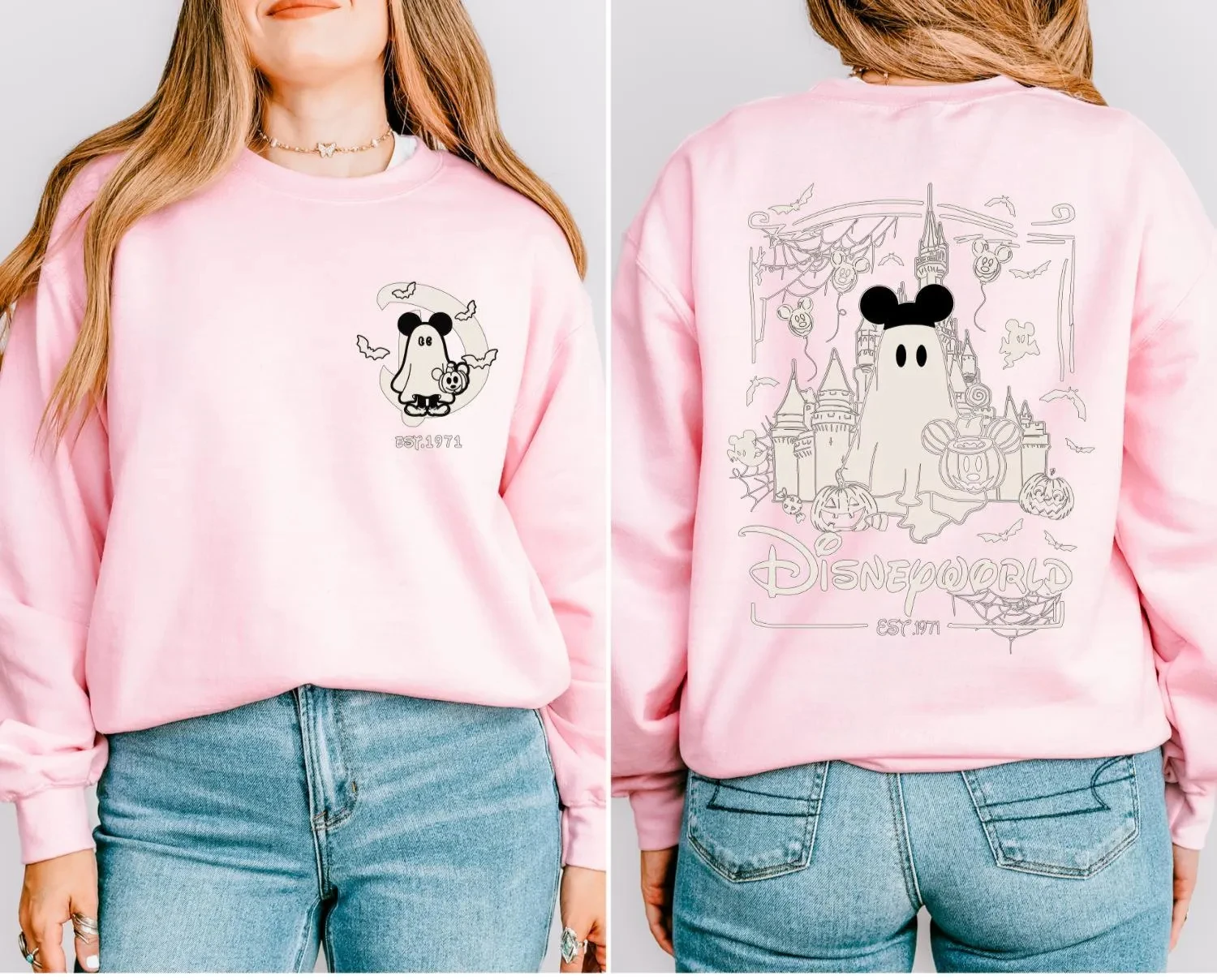 Disney World werd opgericht in 1971 Halloween-sweatshirts Mickey Mouse Ghost Halloween-hoodies en Disney World Halloween-cadeaus