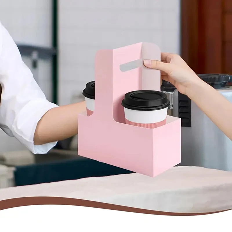 10Pcs/set Drink Carrier With Handle Kraft Paper To Go Coffee Cup Holder 1/2/4-Cup For Hot Or Cold Drinks Takeout Cafe
