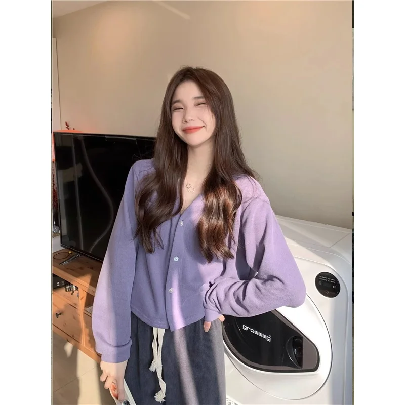 2024 Short Hoodie Outerwear Women clothes Korea style Chic Retro Lazy Casual Loose Design Single-Breasted Top