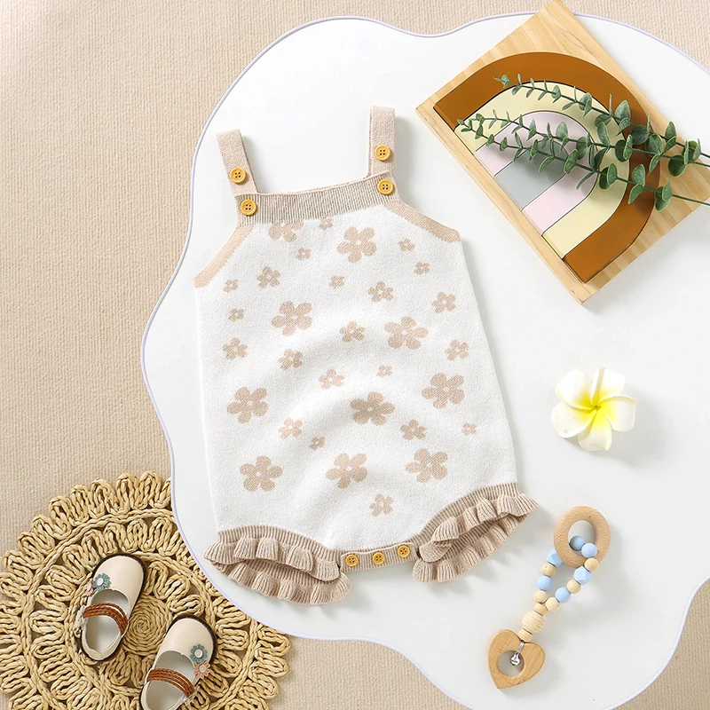 Frühling Baby Mädchen Floral Bodys Kleidung Casual Ärmelloses Strick Neugeborenen Baumwolle Onesie Outfits Ein Stück Kleinkind Tragen