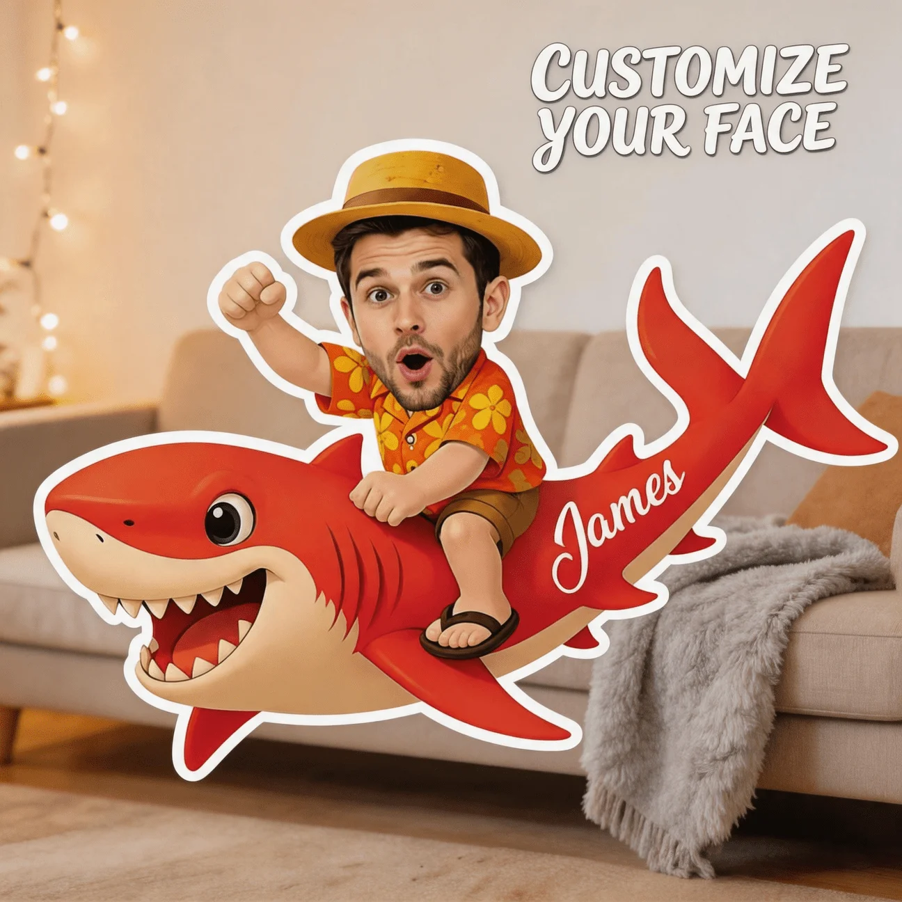 Personalized Photo Shark Pillow with Your Face/Photo - Custom Photo Cushion Suitable for Sofa & Bed, Shark-Shaped Gift for Adult