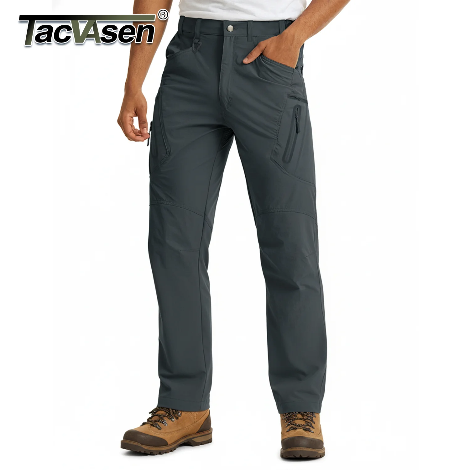 TACVASEN Lightweight Hiking Work Trousers Mens Fishing Pants Outdoor Nylon Quick Dry Pockets Cargo Pants Casual Work Trousers