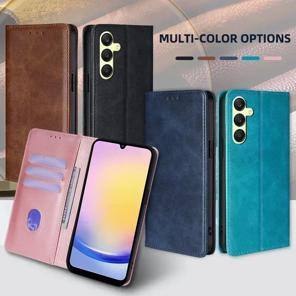 Деловой кожаный чехол для телефона Samsung Galaxy A55 A35 A15 A25 A54 A34 A24 A14 A73 A53 Flip Cover Магнитный чехол с подставкой