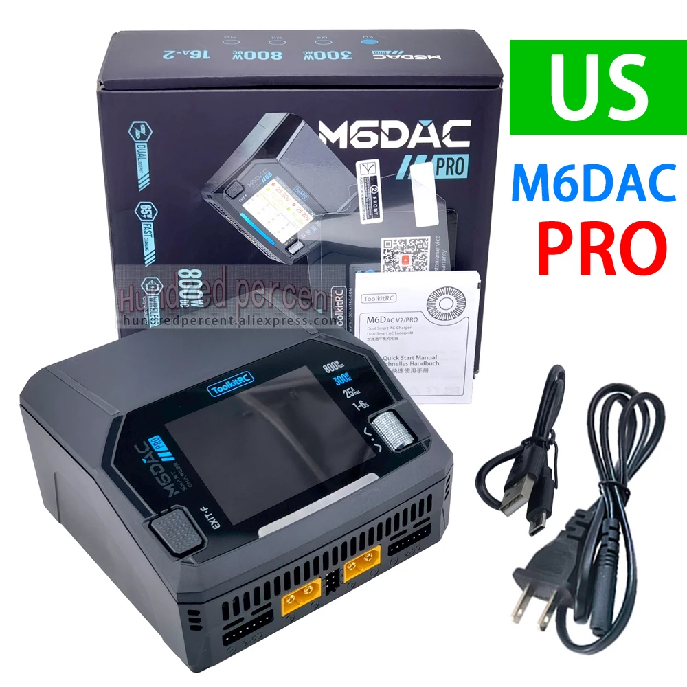 ToolkitRC M6DAC PRO V2 ثنائي القناة الذكية يبو شاحن بطارية مفرغ التيار المتناوب 200 واط تيار مستمر 800 واط 16A ل 1-6S LiHV يبو PD65W FPV الطائرة بدون طيار