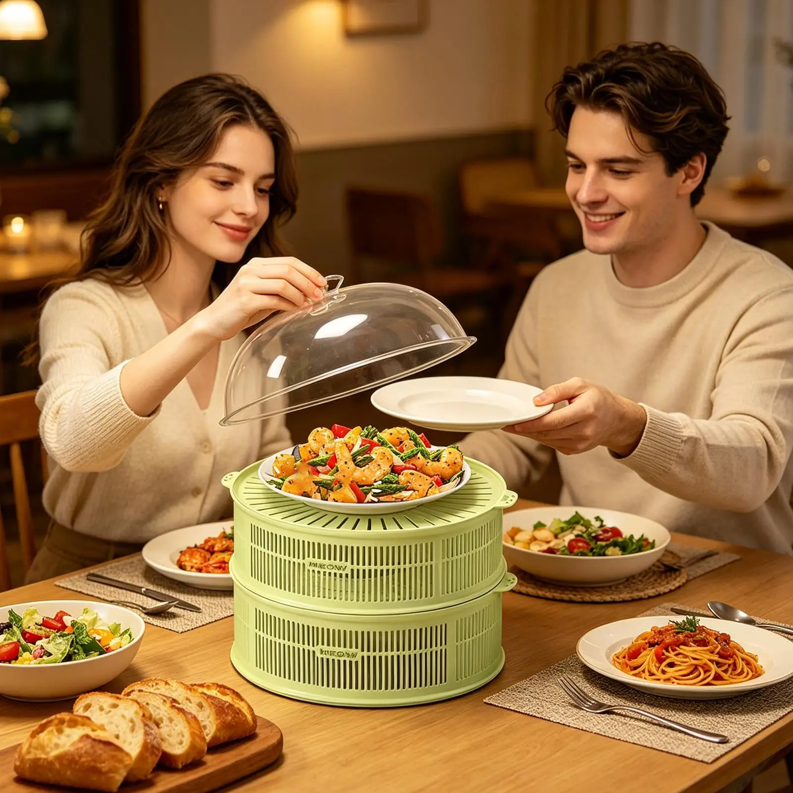 Food Cover 4 Layers Breathable Stackable Kitchen Draining Basket Food Protection Cover For Home Dining Table Camping Picnic