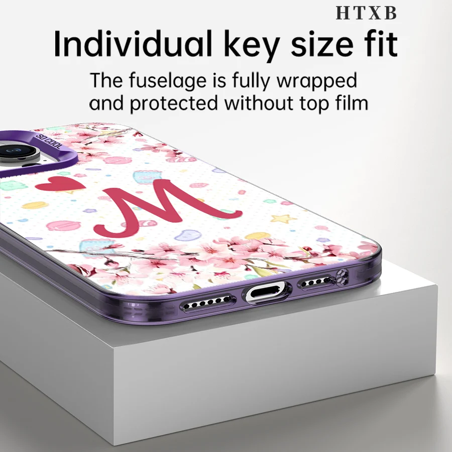 Cherry Blossom Letter M-telefoon voor iPhone 17 tot 11 Pro Max Plus