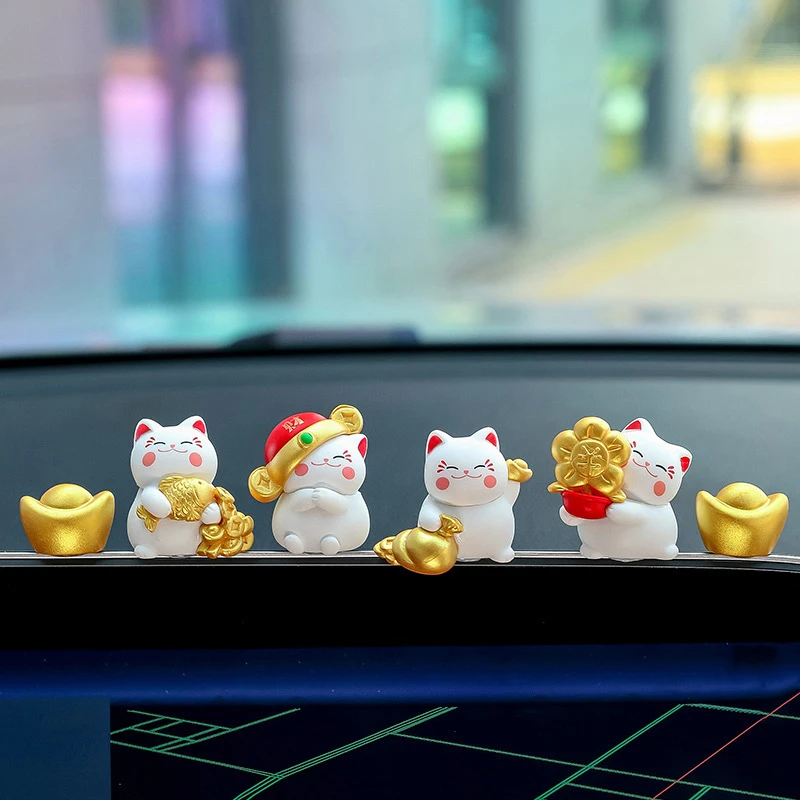 1 Set Cartoon Pvc Chinese Lucky Wealth Waving Cat Model Gold Waving Hand Cat Desktop Decoration Animal Figurine Cat Ornaments