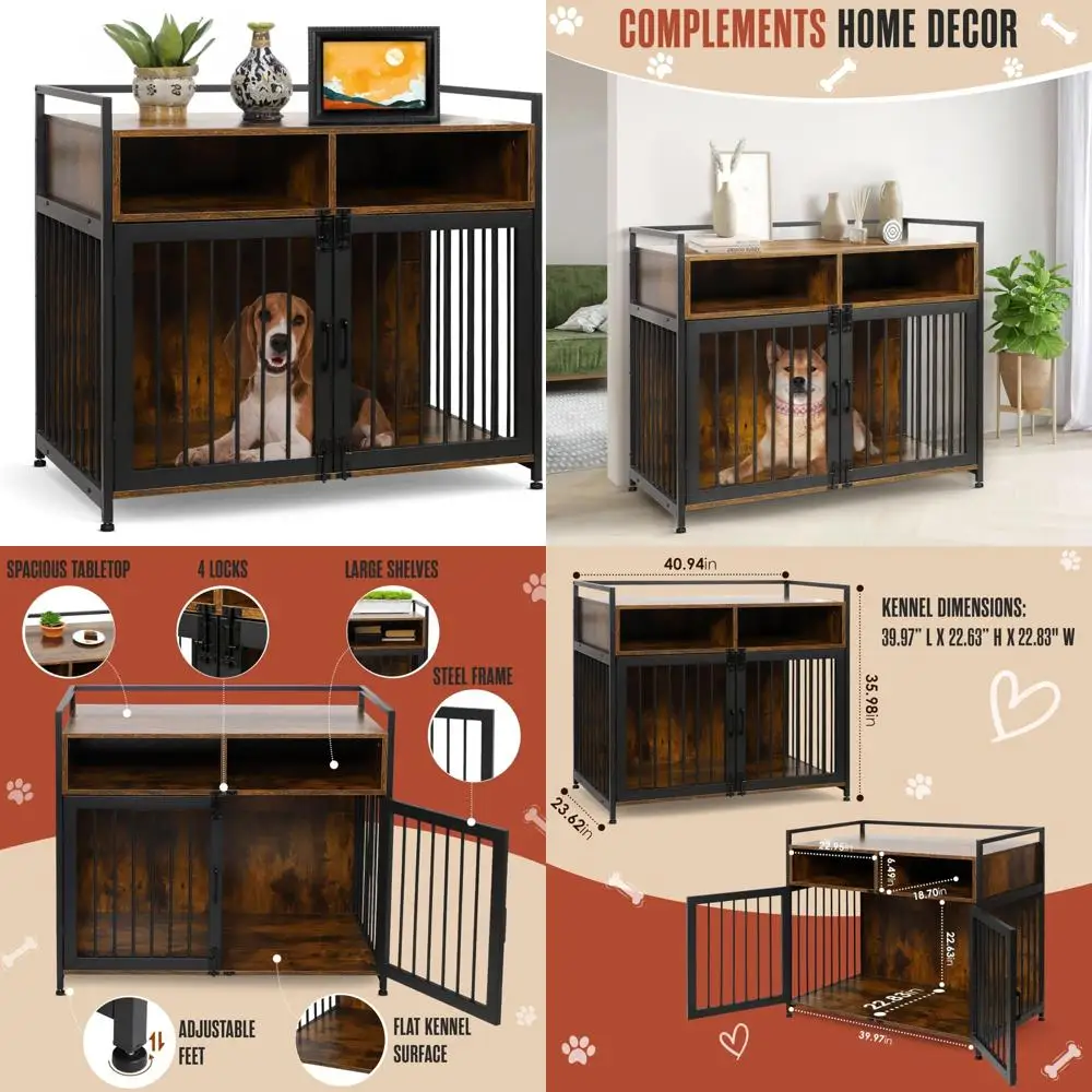 

Furniture-Style Dog Crate, Stylish Indoor Pet Kennel, Wooden Dog Cage for Home