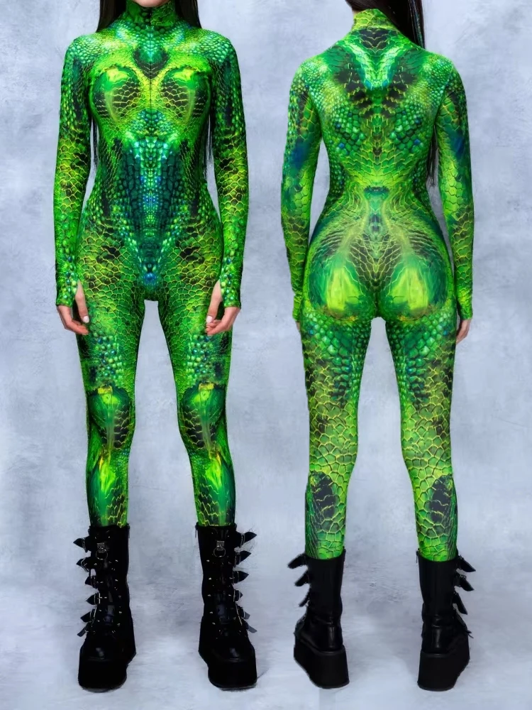 Paar-Cosplay Python-Eidechse Einzigartige Tierkostüme Horror Halloween Karneval Kostüm Erwachsenen-Party Bühnenauftritt Jumpsuit Anzug